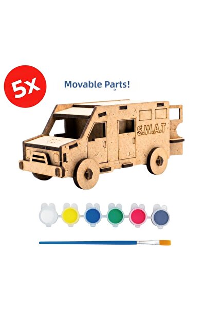 KİDOSE Demountable Wooden Police Car |   Assembly and Painting Set