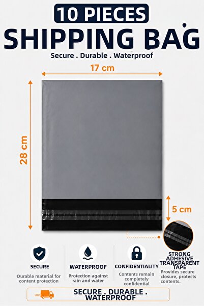 BİRBEYSTORE 10 قطع من أكياس الشحن مقاس 17 × 28 سم باللون الرمادي مع شريط لاصق...