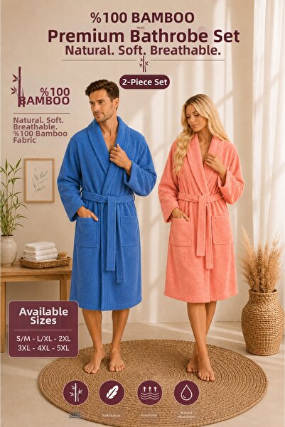 sternen glanz Bamboo 2 Pieces 100% Bamboo Shawl Collar Adult Bathrobe Set / D...