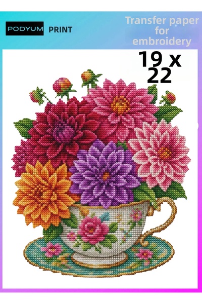 podyum baskı Iron-On Textile Dtf Printing Cross-Stitch Flower T-Shirt Printin...