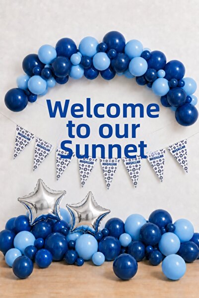 Baloncu Nene Welcome to Our Circumcision Decoration Set: Blue Balloon, Flag, ...