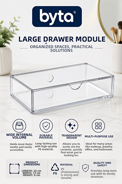 BYTA Transparent Large Drawer Organizer – Multi-Purpose Organizer Box for Mak...