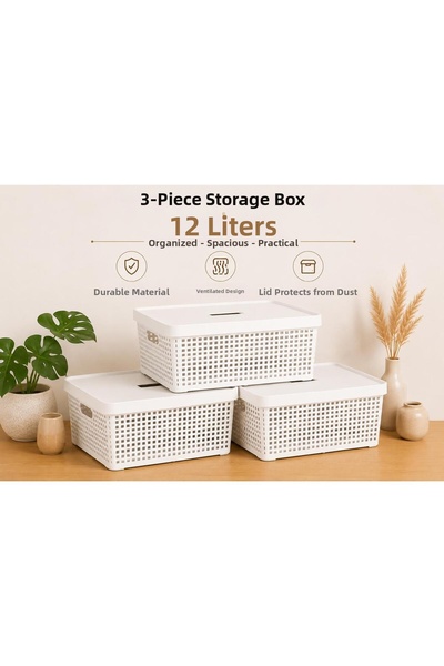 LOREMPBOX 3-Piece Storage Box 12 Liter Multi-Purpose Organizer Box with Lid W...