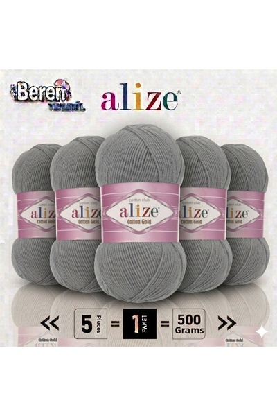 Alize Cotton Gold - 828 Charcoal Gray - 5-Pack - 100Gr/330M - Cotton Cardigan...