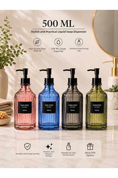 Arsimo 4-Piece Glass Liquid Soap Dispenser & Detergent Dispenser Set |   4 Se...