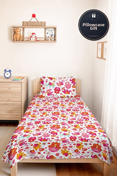 Evimde Bambaşka Pink Elephant Girl's Pique Set - Floral Pastel Baby Room Seas...