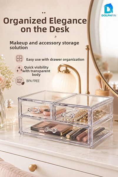 DolphFin 3 Drawer Transparent Cosmetic Organizer Makeup Jewelry Lipstick Nail...
