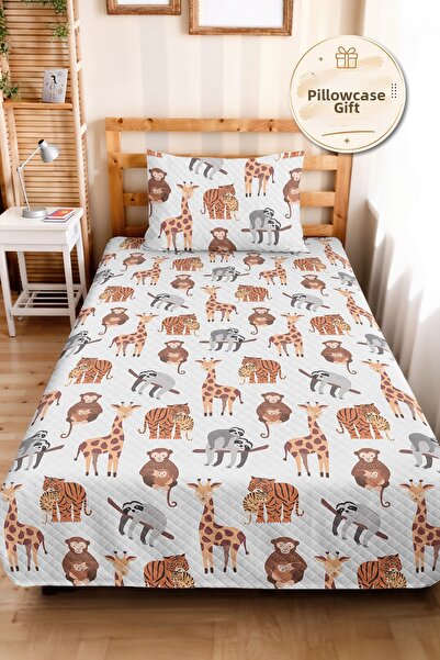 Evimde Bambaşka Safari Animals Children's Room Single Pique Set-Pastel Orange...