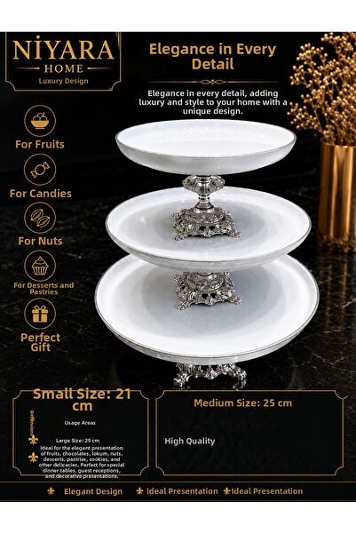Niyara home 3-Piece Silver Porcelain Set Small Size: 21 cm *E Medium Size: 25...