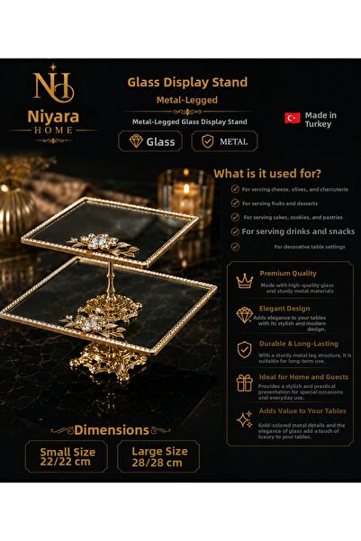 Niyara home حامل عرض زجاجي بقاعدة معدنية، حامل عرض زجاجي بقاعدة معدنية، زجاج ...