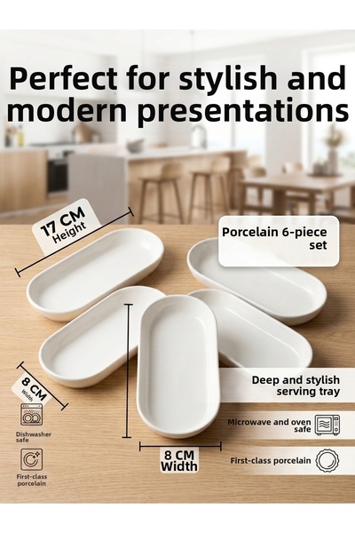 Generic Brand Set of 6 Porcelain Oval Serving Bowls - 17X8 cm Modern Breakfas...
