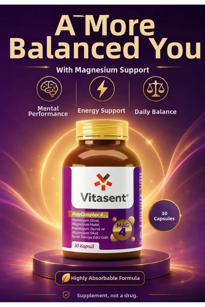 VİTASENT Vitamin Magcomplex 4 – Muscle, Energy & Sleep Support with Magnesium Citrate, Malate, Taurate & Oxide