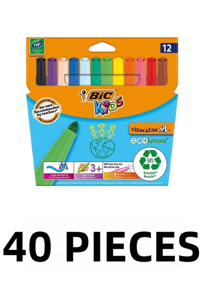 Bic 40 Pieces Visa Washable Jumbo Felt Tip Crayons Set 12 Colors Box