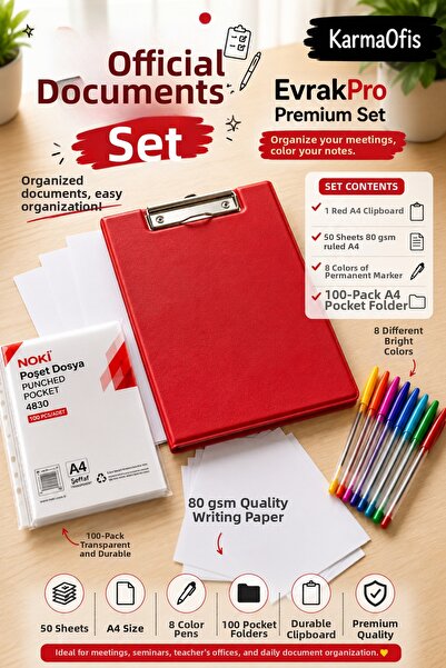 KarmaOfis Official Document Set |   Red A4 Secretary's Set + 50 Sheets of A4 ...