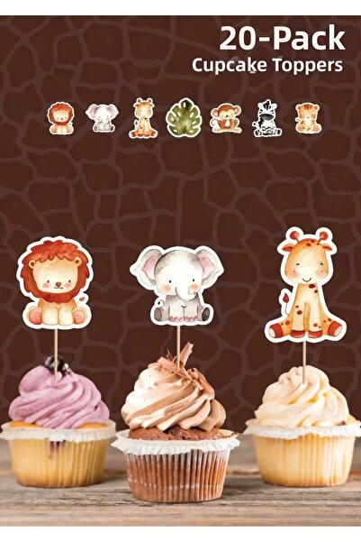 Markasız ucuz Safari Animals Pastel *Toothpick Cupcake Decoration *20 Pack Th...