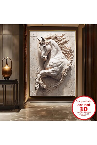 EMYA HOME Gold Metal Framed Embossed Appearance Horse Canvas Painting
