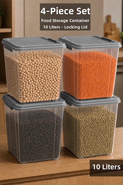 Meleni Home 4-Piece Legume Storage Box - Lock Lid Flour Food Storage Kitchen ...