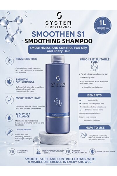 Wella System Professional Smoothen Hair Structure Softening Shampoo for Curly...