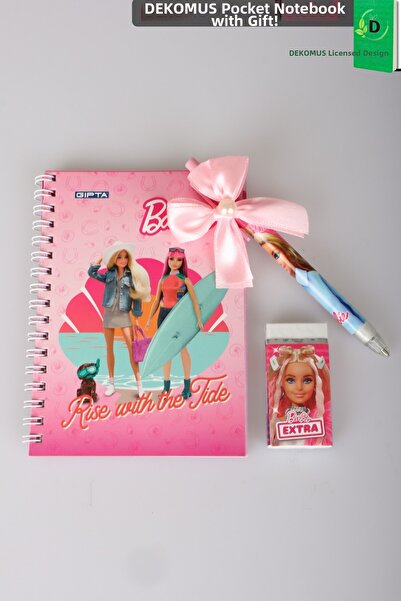 Barbie Blocnotes A6 licențiat x Dekomus, set de pix cu bandă adezivă și radieră