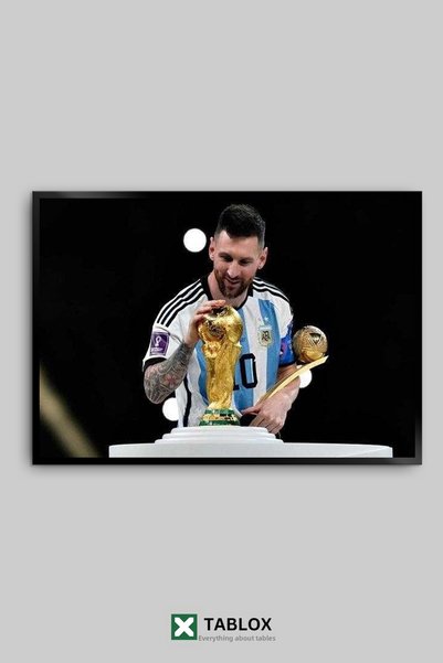 TABLOX Lionel Messi Cupa Mondială Argentina Trofeu de fotbal Tablou decorativ înrămat din MDF
