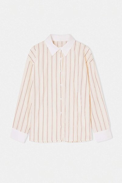 Trendyol Curve White-Multicolor Striped Textured Shirt