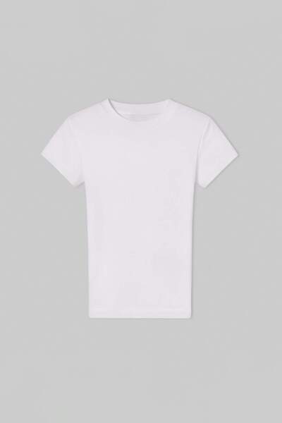 TRENDYOLKIDS تي شيرت أبيض محبوك سادة TKDSS26TS00081