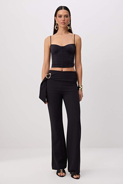Trendyol Collection Black Low Waist Accessory Detailed Woven Trousers Tprss26...