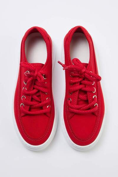 TRENDYOL SHOES Red Canvas Lace-Up High Sole Women's Retro Sports Shoes