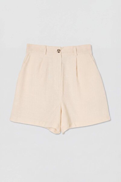 Drop by TrendyolMilla Bež pamučne pantalone sa širokim nogavicama i elastični...