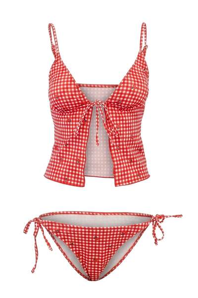 Trendyol Kollektion Kariertes, gemustertes Tankini-Set mit Schnürdetail und n...