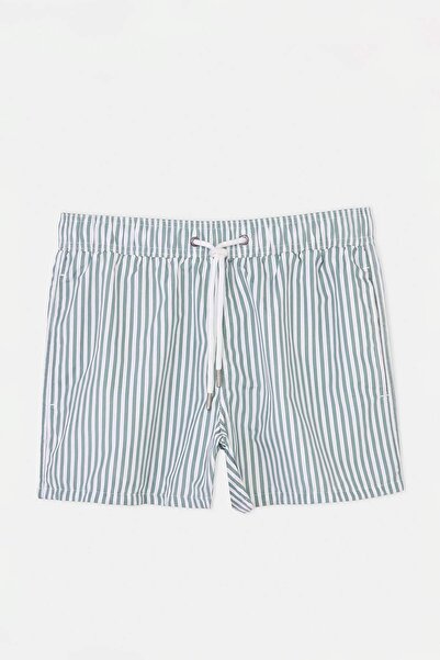 Trendyol Kollektion Grün-weiß gestreifte Mini-Size-Badeshorts für Herren mit ...