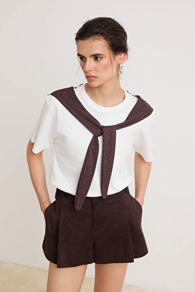 Trendyol Collection Tricou tricotat elastic, maro, simplu, cu croială normală...