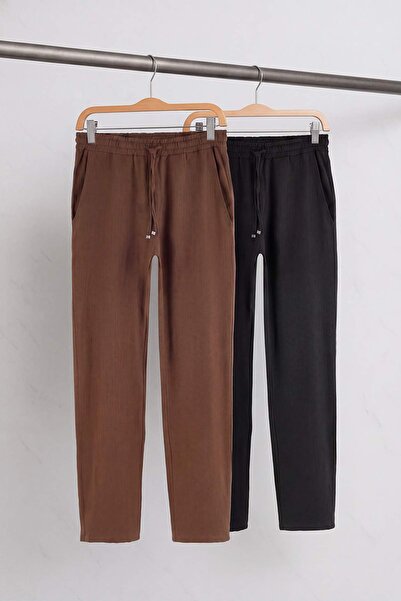 Trendyol Kollektion Schwarz-Hellbraunes Doppelpack, 100 % Baumwolle, Leinen, ...