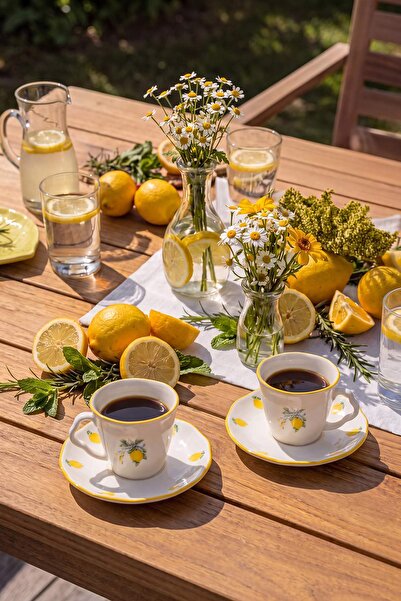 TRENDYOLMİLLA HOME Set de 2 cești de cafea din porțelan cu design Limoncello ...