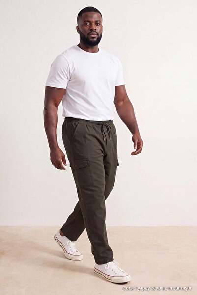 Trendyol Collection Big Size Khaki Regular Fit Flexible Fabric Elastic Waist ...