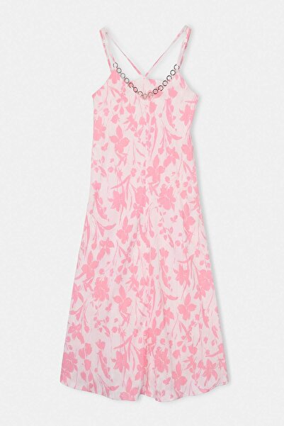 Drop by TrendyolMilla Pink Adjustable Strap Floral Dress with Metal Accessori...