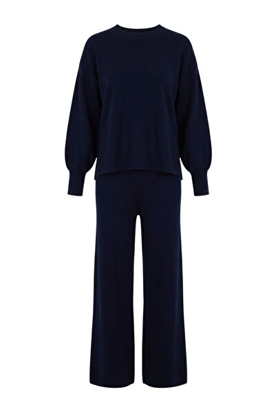 Trendyol Collection Navy Blue Wide Fit Basic Knitwear Bottom - Top Set Tedaw2...