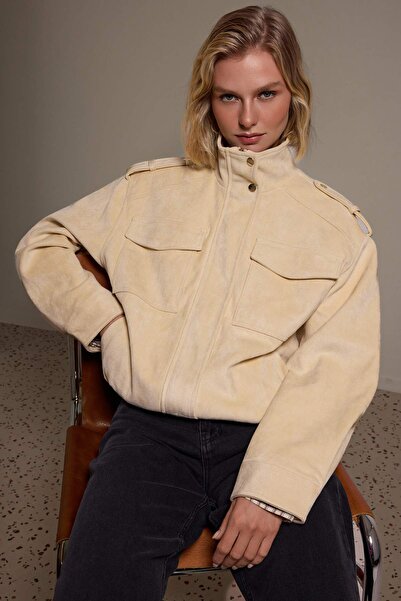 Trendyol Collection Beige Oversize Suede Coat Twoaw27Mo00015