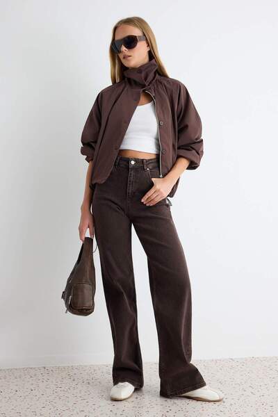Trendyol Collection Brown High Waist Wide Leg Jeans Twoaw26Je00084