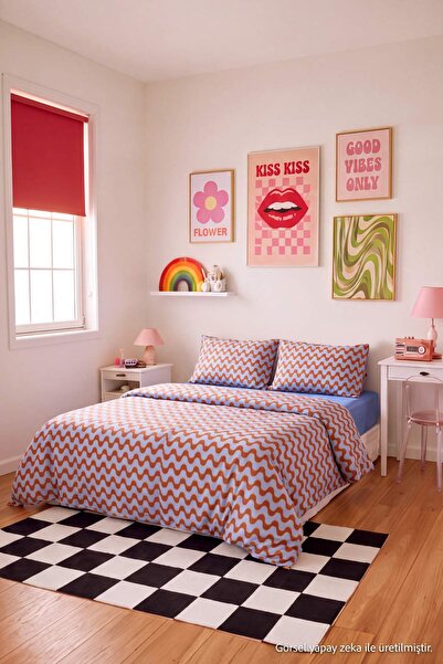 TRENDYOLMİLLA HOME Double Retro Themed Elastic Sheet Duvet Cover Set Tphaw27C...