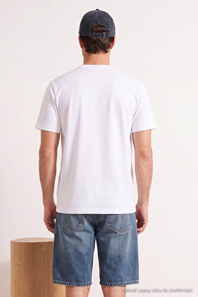 Trendyol Collection White Slim Fit Star Printed 100% Cotton T-Shirt Tmnss26Ts...