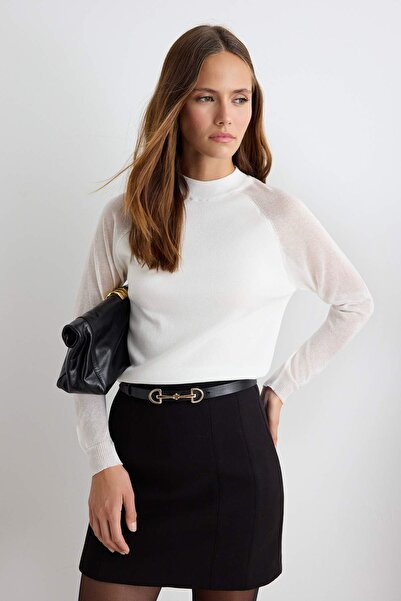 Trendyol Collection Ecru Transparent Sleeve Detailed Knitwear Sweater Twoaw27...