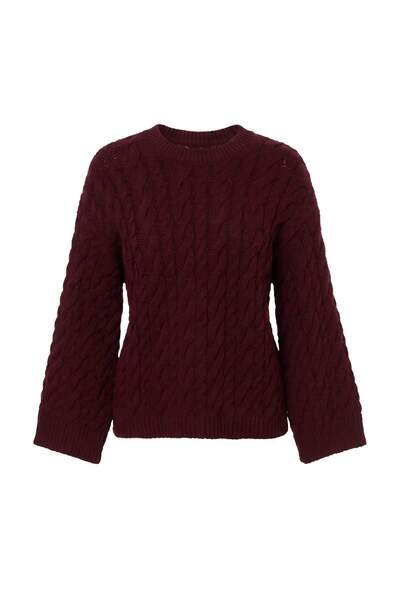 Trendyol Collection Burgundy Soft Textured Wide Fit Knitwear Sweater Twoaw27K...