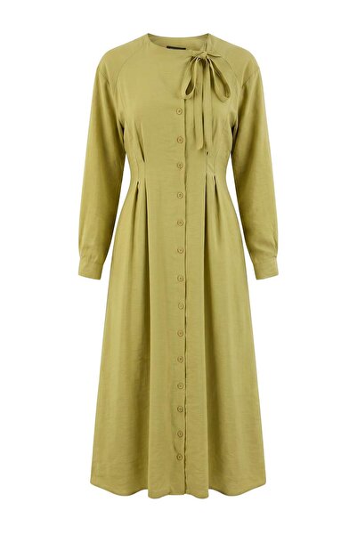 Trendyol Modest Khakifarbenes Hemdkleid Maxi Gewebtes Hijab-Kleid TCTAW27EB00027