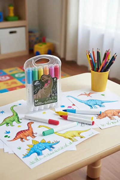 JURASSIC WORLD Lisanslı 12'Li Damga Ve Marker Seti Eğitici Boyama Kalemi 13 Cm