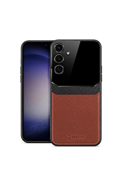 Zebana Samsung Galaxy S23 FE Uyumlu Kılıf Lens Deri Kılıf Kahverengi