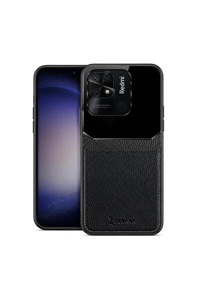 Zebana Xiaomi Redmi 10C Uyumlu Kılıf Lens Deri Kılıf Siyah