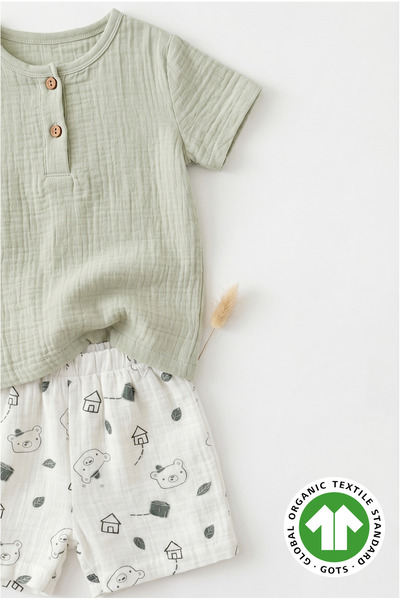 Mtcbaby طقم صيفي من الموسلين بأزرار للأطفال من 1-4 سنوات، لون سالفور، لعمر 4 ...