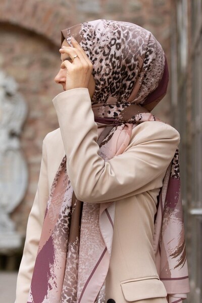 Vissona LÜKS MEDİNE İPEĞİ LEOPAR DESENLİ BEJ - SÜTLÜKAHVE RENKLİ 75X195 KIRIŞ...