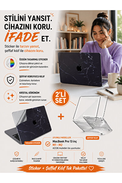 Mcstorey Macbook Pro M1-m2 Kılıf 13inç Sticker Yapıştırma A2338 Ile Uyumlu Ko...